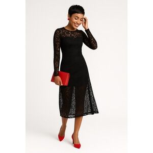 A New Day Long Sleeve Midi Lace Dress - Black Floral,‎ Size L